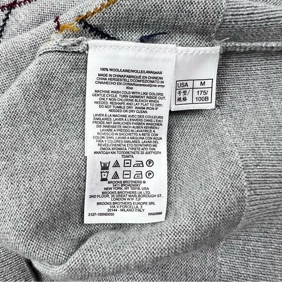 Brooks Brothers Mens Merino Wool Sweater M Light Gray Red Yellow Argyle … - Picture 8 of 10